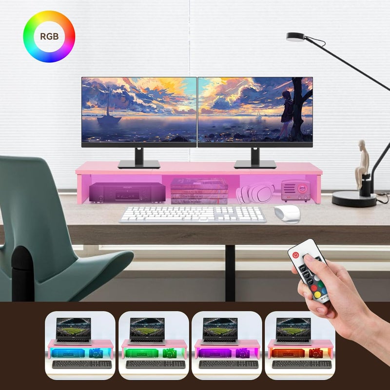 Qupui TV Riser Stand with LED Lights, 42.5" Super Large Monitor Stand Riser, Tabletop TV Stand Riser for Desk, Desk Shelf for Top of Desk, Desktop Organizer for Computer, TV, Laptop, Printer - Image 3